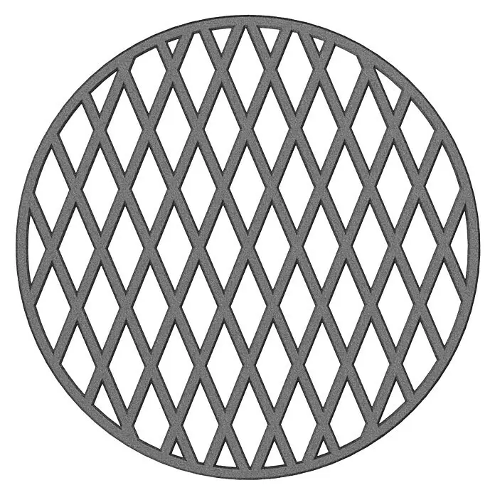 Barbecook Grillrost - L x B: 360 x 360 mm, Durchmesser: 36 cm, Gusseisen - Runde graue Metallgitter mit Rautenmuster, möglicherweise ein Grillrost.