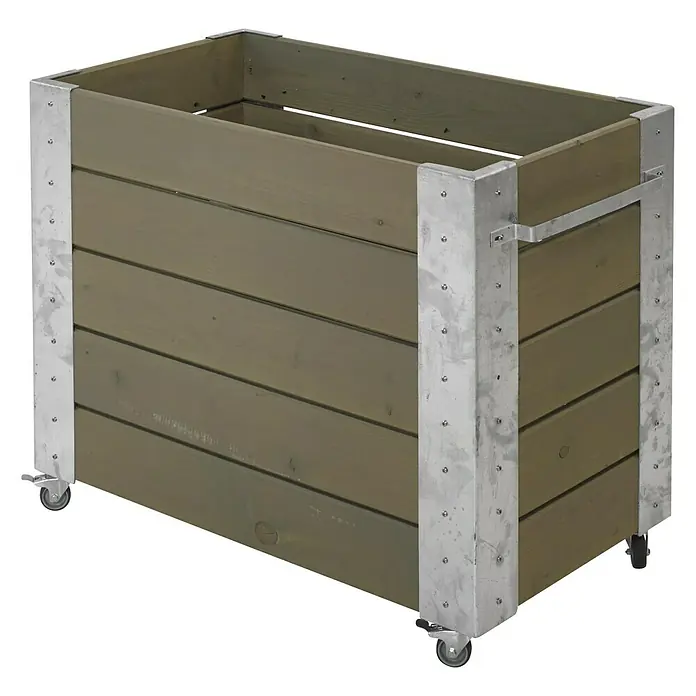 Plus Pflanzkübel eckig Cubic - 87 x 50 x 70 cm, Graubraun, Kiefer - Pflanzenkasten aus Holz mit Metallrahmen und Rollen. Ideal für Garten und Terrasse, robust und mobil.
