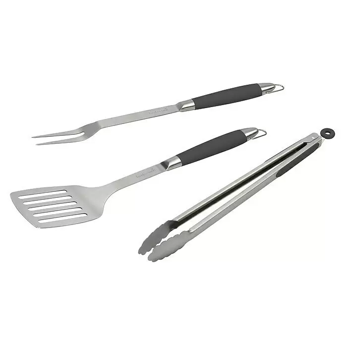 Barbecook Grillbesteck - Set - Länge: 46 cm, Edelstahl, Gesamtumfang: 3 -tlg. - Edelstahl-Grillbesteck-Set mit Gabel, Wender und Zange mit dunkelgrauen Griffen.