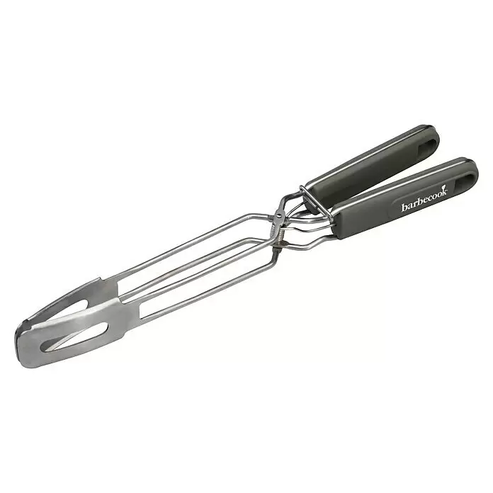 Barbecook Grillzange - Länge: 38 cm, Edelstahl - Grillzange aus silbernem Metall mit dunkelgrauen Griffen, mit dem 'barbecook' Logo.