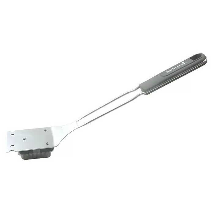 Barbecook Grillbürste - Länge: 38 cm, Edelstahl - Silberner Metall-Grillreiniger/Bürste mit grauem Griff und "barbecook" Logo.