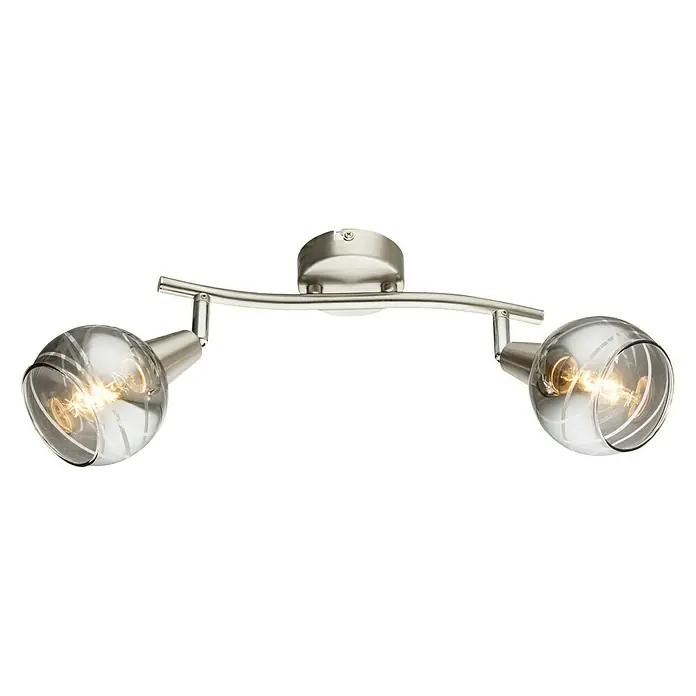 Tween Light Deckenstrahler Ball8 W, Nickel matt, E14, 2 Stk. - Elegante Deckenleuchte mit zwei Glaslampenschirmen und gebogener Metallschiene für stilvolle Beleuchtung in jedem Raum.
