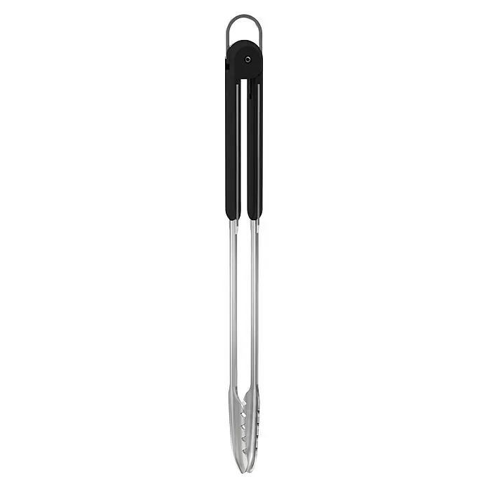 Barbecook Grillzange Olivia - Länge: 42 cm, Edelstahl - Silberne Küchenzange mit schwarzen Griffen und gezackten Greifenden.