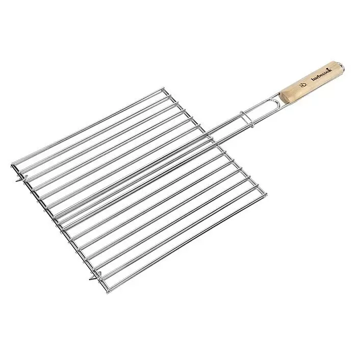 Barbecook Grillrost - L x B: 36 x 34 cm, Stahl - Grillkorb aus silbernem Metall mit Holzgriff.