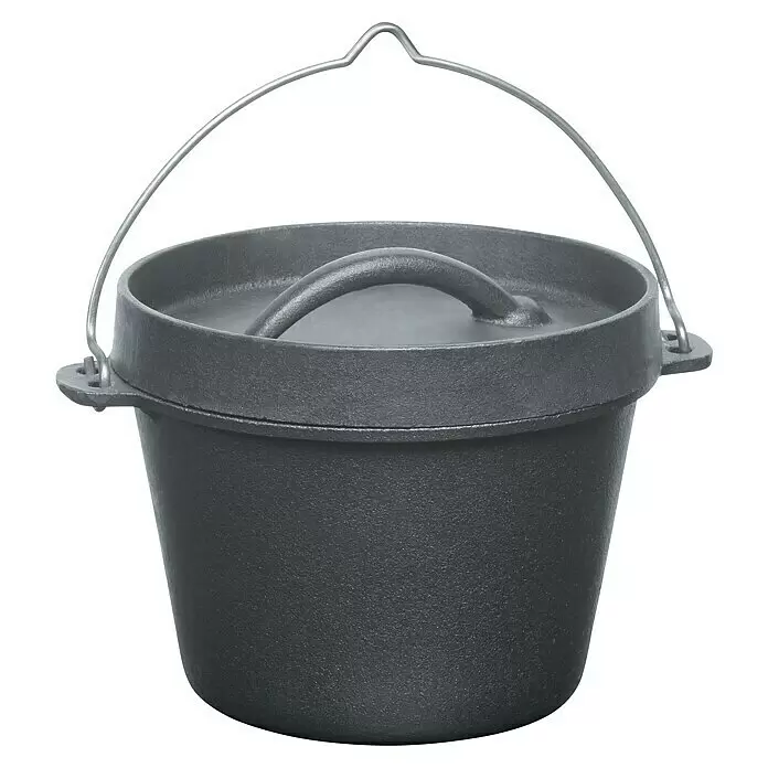 Barbecook Dutch Oven - Ø x H: 14 x 11 cm, Gusseisen, 0,7 l - Dunkelgrauer gusseiserner Dutch Oven mit Deckel und Drahtbügel.