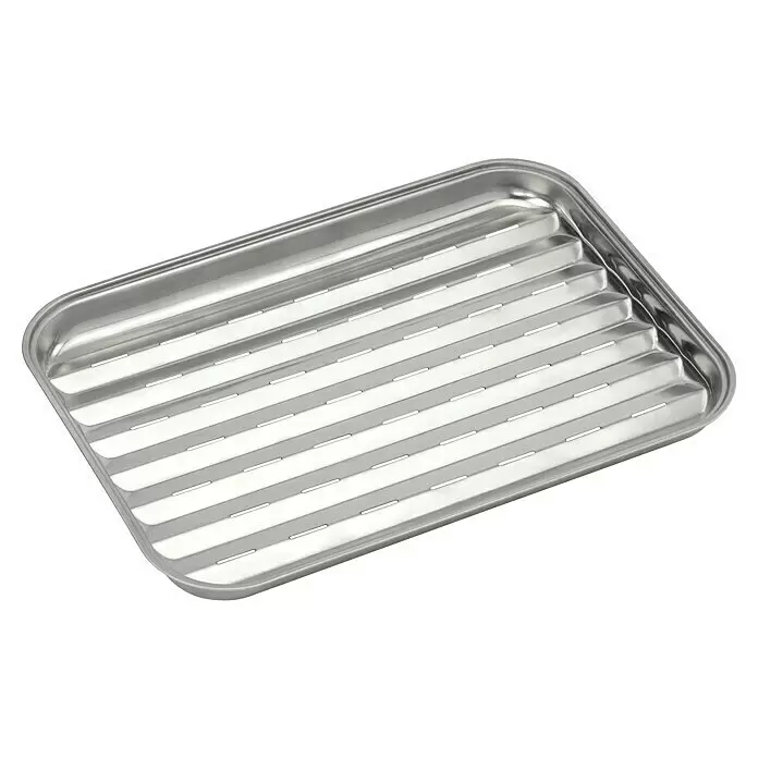 Barbecook Grillschale - L x B x H: 24 x 34,5 x 3 cm, Edelstahl - Silberfarbene Metall-Bratpfanne mit gerippter, perforierter Oberfläche, ideal zum Abtropfen von Fett oder Dampf.
