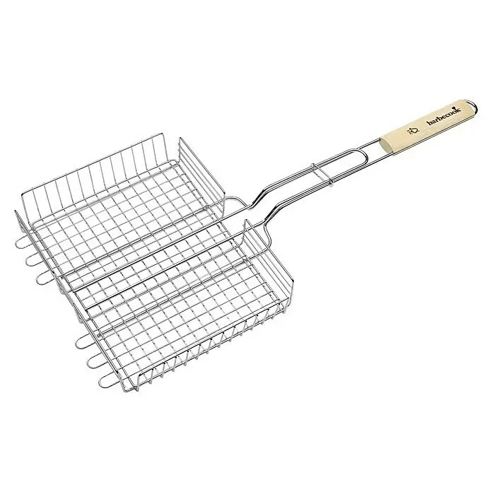 Barbecook Grillkorb - L x B: 31,5 x 64 cm, Stahl - Grillkorb aus silbernem Draht mit natürlichem Holzgriff und 'barbecook'-Logo.