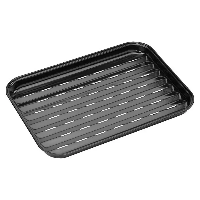 Barbecook Grillschale - L x B x H: 24 x 34,5 x 3 cm, Emaille - Schwarzes rechteckiges Backblech mit geriffelter Oberfläche und Entwässerungsschlitzen.