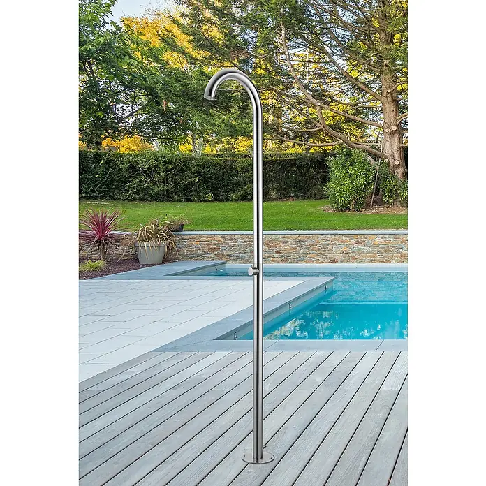 GardWell Pooldusche Curve - Höhe: 230 cm, Edelstahl, Silber - Die elegante Edelstahl-Außendusche für den Poolbereich. Perfekt für eine schnelle Erfrischung an warmen Tagen.
