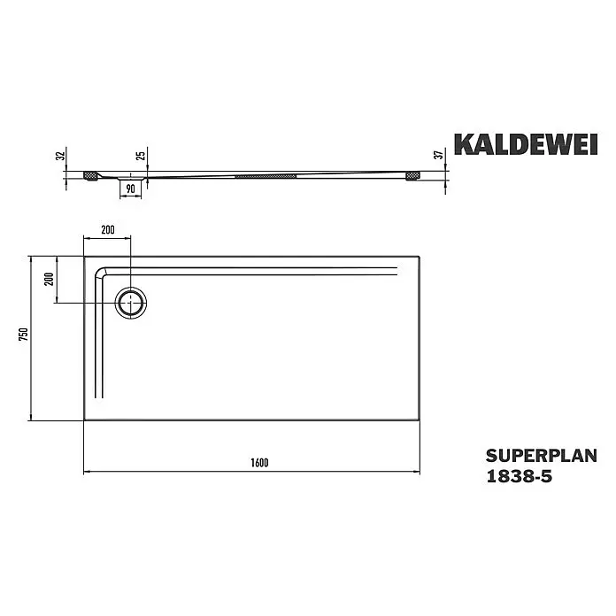 Kaldewei Duschwannen-Set Superplan 1838-5 - L x B: 75 x 160 cm, Stahl, Weiß, Wannenträger, Extraflach - Kaldewei Superplan 1838-5 rechteckige Duschwanne, 1600x750 mm, flaches Design.
