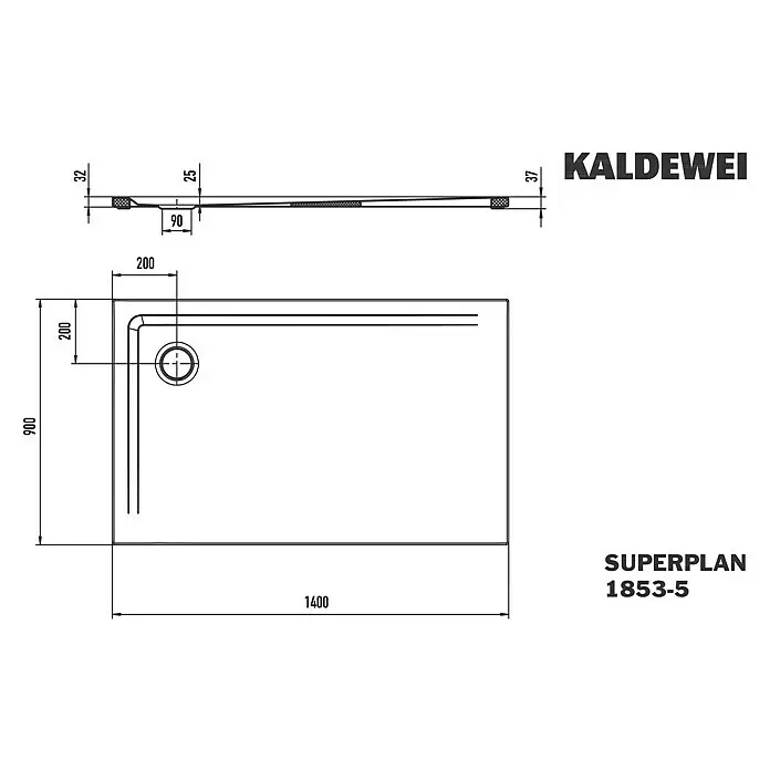 Kaldewei Duschwannen-Set Superplan 1853-5 - L x B: 90 x 140 cm, Stahl, Weiß, Wannenträger, Extraflach - Rechteckige Kaldewei Superplan 1853-5 Duschwanne, 1400x900 mm, mit Eckablauf.