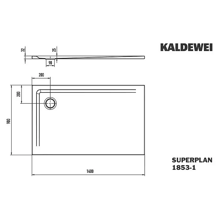 Kaldewei Duschwanne Superplan 1853-1 - L x B: 90 x 140 cm, Stahl, Weiß - Kaldewei Superplan 1853-1 Rechteck-Duschwanne, 1400x900 mm, mit dezentraler Ablauföffnung. Gesamthöhe 32mm.