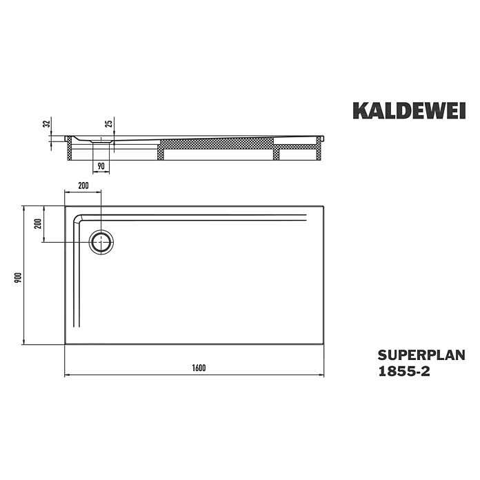 Kaldewei Duschwannen-Set Superplan (L x B: 90 x 160 cm, Stahl, Weiß, Wannenträger) | BAUHAUS