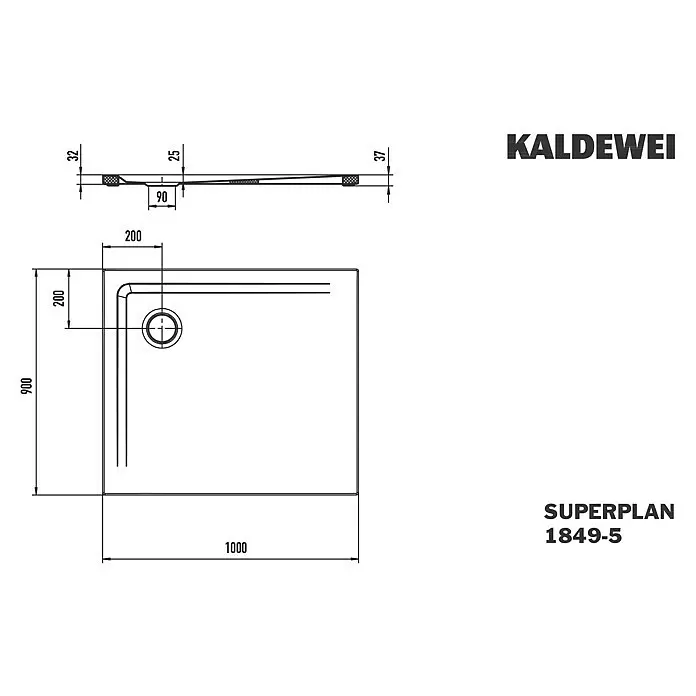 Kaldewei Duschwannen-Set Superplan 1849-5 - L x B: 90 x 100 cm, Stahl, Weiß, Wannenträger, Extraflach - Kaldewei Superplan rechteckige Duschwanne, 1000x900mm, mit integriertem Ablauf und ultraflachem Design.