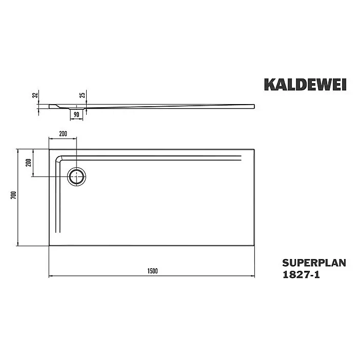 Kaldewei Duschwanne Superplan 1827-1 - L x B: 70 x 150 cm, Stahl, Weiß - Kaldewei Superplan rechteckige Duschwanne (1500x700mm) mit Eckablauf und geringer Gesamthöhe von 32mm.