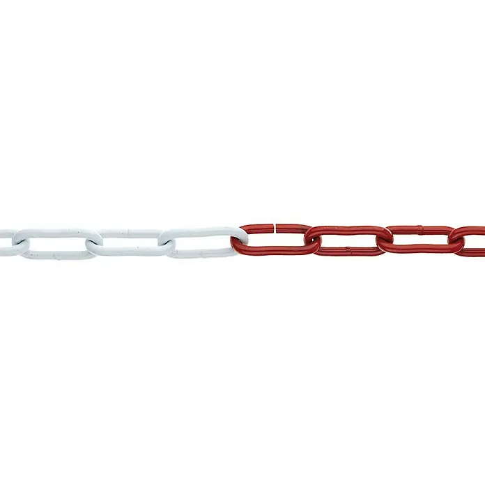 Stabilit Rundstahlkette Meterware - Durchmesser: 6 mm, Stahl, Rot, Weiß - Eine Kette mit weißen und roten Gliedern, die auf einem weißen Hintergrund dargestellt ist. Die Kette wirkt robust und optisch ansprechend.
