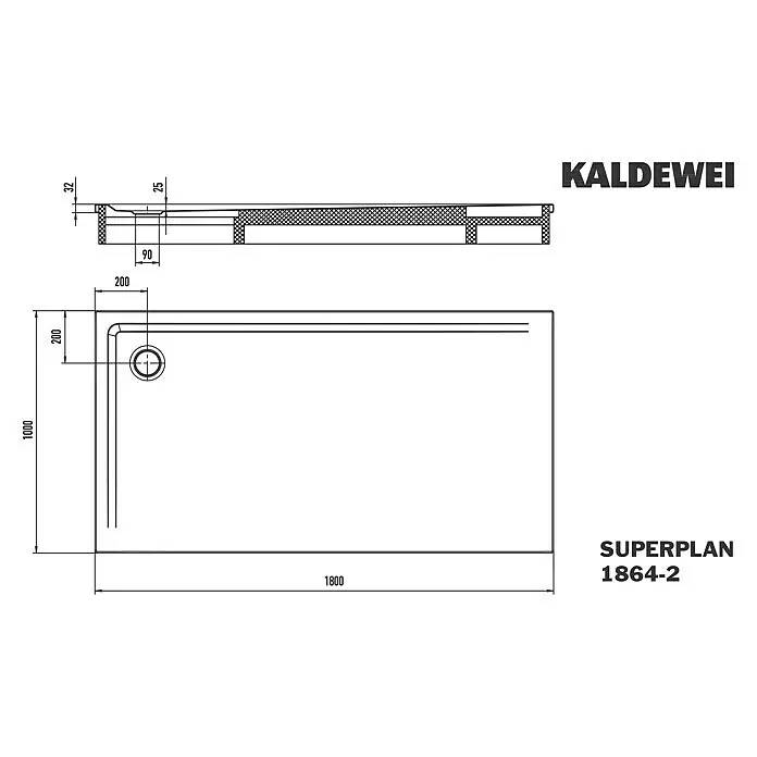 Kaldewei Duschwannen-Set Superplan - L x B: 100 x 180 cm, Stahl, Weiß, Wannenträger - Kaldewei Superplan 1864-2 Rechteck-Duschwanne, 1800x1000mm, 32mm hoch, mit Eckablauf.