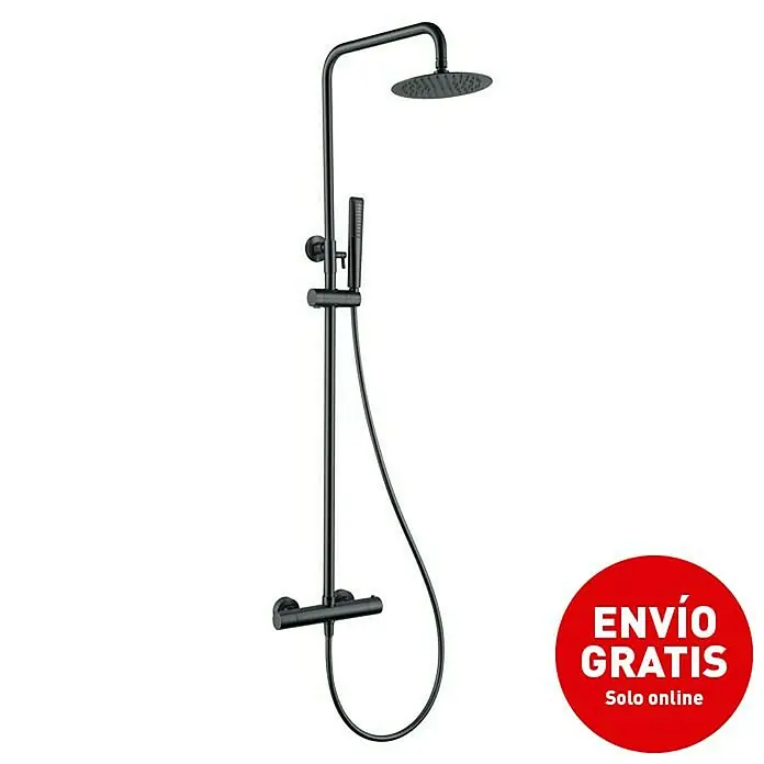 Imex Nápoles Sistema de ducha - Grifo termostático, Black gun - Conjunto de ducha negro con rociador redondo y teleducha para un diseño de baño moderno.