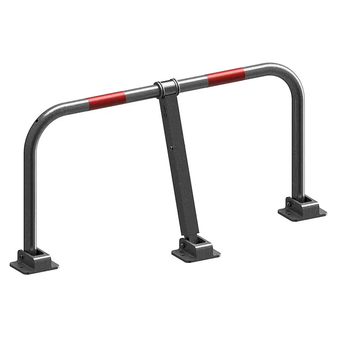 Schake Sperrbügel - L x B x H: 850 x 33,7 x 450 mm, Stahl, Aufdübeln, Profilzylinderschloss - Parkbügel mit rot-weißen Markierungen. Der abschließbare Parkbügel bietet einen effektiven Schutz vor Falschparkern und unbefugtem Befahren.