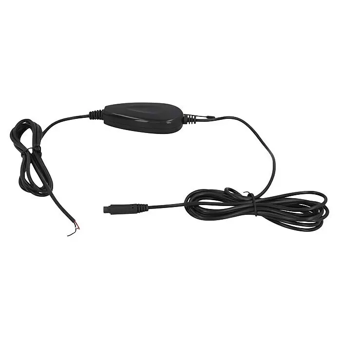AEG Spiegel-Rückfahrkamera SR5 - 480 x 272 Pixel, 5 " - Schwarzes Elektronikkabel mit ovalem Modul, Stecker und freigelegten Adern.