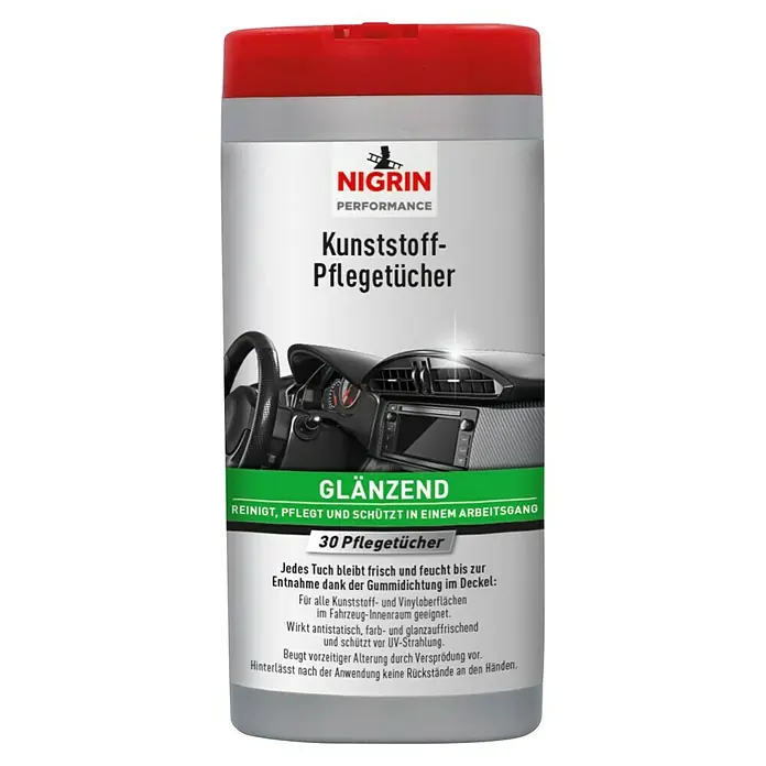 Nigrin Kunststoff-Reiniger - Geeignet für: Kunststoff - Nigrin Kunststoff-Pflegetücher für die Autopflege. Reinigt, pflegt und schützt Kunststoffoberflächen im Fahrzeuginnenraum. Für ein glänzendes Ergebnis.