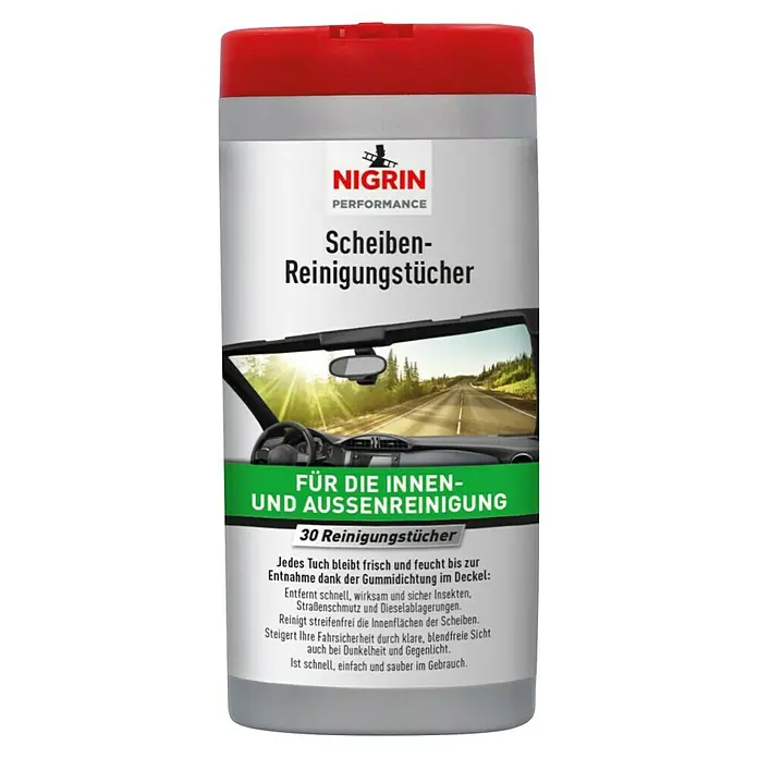 Scheibenreinigungstücher - 36 Stk. - Nigrin Scheibenreinigungstücher für die Innen- und Aussenreinigung. Für klare, blendfreie Sicht beim Autofahren. Praktische 30-Stück-Packung.