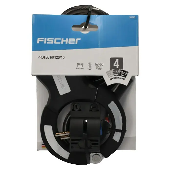 Fischer Spiralkabelschloss - Länge: 120 cm, Durchmesser: 10 mm - Das FISCHER PROTEC RK120/10 Kabelschloss bietet mit Sicherheitsstufe 4 Schutz für Ihr Fahrrad, 120 cm Länge und 10 mm Durchmesser.
