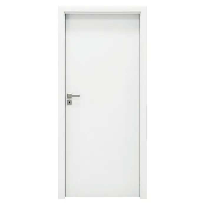 Invado Zimmertür ND1 - 860 x 2.110 mm, DIN Anschlag: Links, Verkehrsweiß matt, Röhrenspan - Elegante, weiße Innentür mit schlichtem Design und silberner Türklinke, ideal für moderne Wohnräume und Büros.