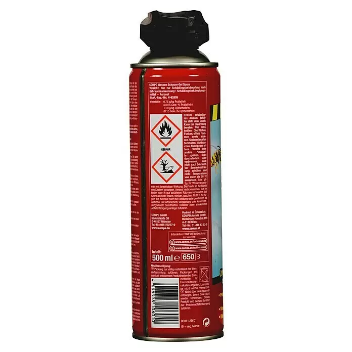 Compo Wespen-Spray Schaumgel - 500 ml - Rote Aerosoldose mit schwarzer Kappe für Wespenschaum-Gelspray.