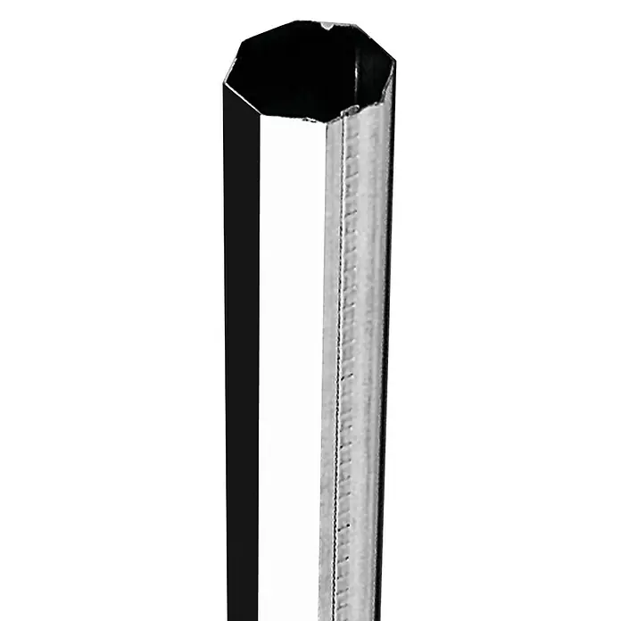 Schellenberg Eje octogonal Maxi - 60 mm x 1,5 m, Apto para: Maxi sistemas de persianas enrollables - Primer plano de una barra metálica hexagonal, destacando por su forma y material brillante. Ideal para aplicaciones técnicas.