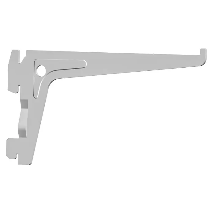 Element System Pro-Träger S 50 - Länge: 15 cm, Weiß, Belastbarkeit: 60 kg - Detailaufnahme einer Regalkonsole in Silber, die Funktionalität und modernes Design vereint.\n