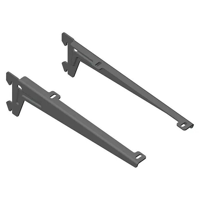 Element System Soporte para estantes - Largo: 23 cm, Acero, Negro, 2 ud. - Dos soportes de estante metálicos grises con recortes, que proporcionan una solución robusta y funcional para el montaje en pared de estantes.