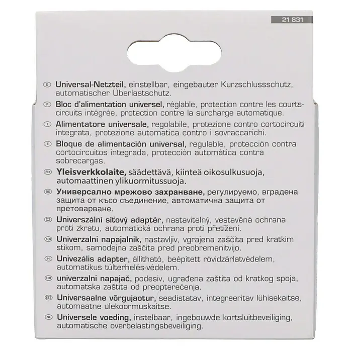 Profi Depot Universal-Netzteil 3-12 V - Schwarz, Max. Leistung: 12 W - Abbildung eines Universal-Netzteils mit Kurzschlussschutz und Überlastschutz.