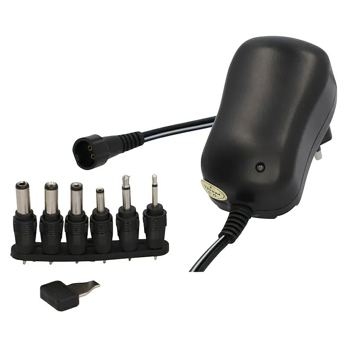 Profi Depot Universal-Netzteil 3-12 V - Schwarz, Max. Leistung: 12 W - Ein vielseitiges, schwarzes Netzteil-Set mit verschiedenen Adaptern, passend für eine Vielzahl elektronischer Geräte. Perfekt für unterwegs und zu Hause.