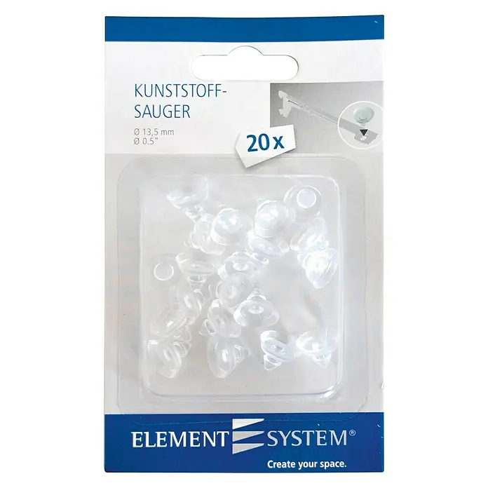 Element System Ventosa de plástico - 20 ud. - Ventosas de plástico de Element System, 20 unidades, transparentes, con un diámetro de 13,5 mm. Ideal para diversas aplicaciones en el hogar.