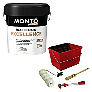 Pintura para paredes y techos Excellence + Kit para pintar con rodillo (Blanco, 15 l, Mate)