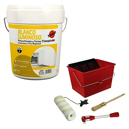 Pintura para paredes Blanco Luminoso + Kit para pintar con rodillo