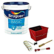 Pintura para paredes y techos Basic + Kit para pintar con rodillo (Blanco, Mate, 15 l) | BAUHAUS