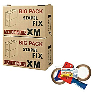 Juego de cajas de embalaje XM Stapel-Fix + Pack Precintadora + 2 Rollos (10 ud., Capacidad de carga: 30 kg, L x An x Al: 58 x 33,5 x 38,5 cm)