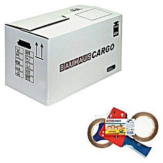 Caja de embalaje Cargo L + Pack Precintadora + 2 Rollos (Capacidad de carga: 45 kg, L x An x Al: 65 x 35 x 37 cm)