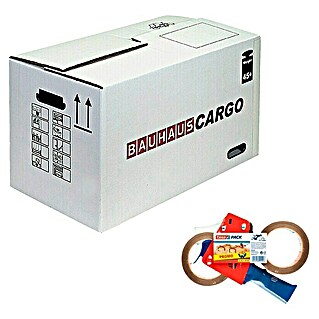 Caja de embalaje Cargo XXL + Pack Precintadora + 2 Rollos (Capacidad de carga: 45 kg, L x An x Al: 75,3 x 41,3 x 42,6 cm)