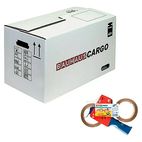 Caja de embalaje Cargo XXL + Pack Precintadora + 2 Rollos