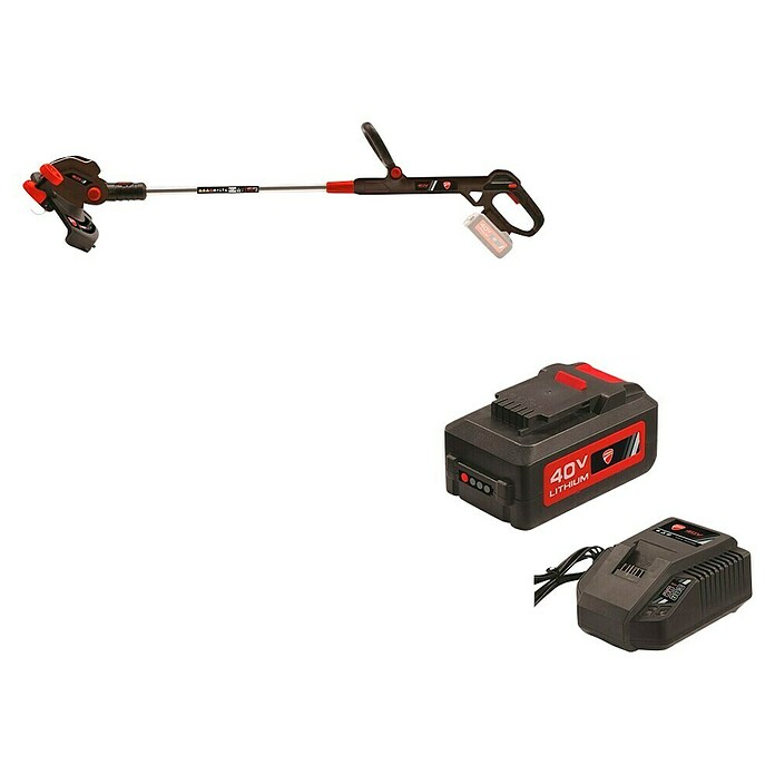 Ducati Recortabordes de batería DGT401L + Batería y cargador DCH401L (40 V, 2,5 Ah, Iones de litio, 1 batería, Ancho de corte hilo: 30 cm) | BAUHAUS