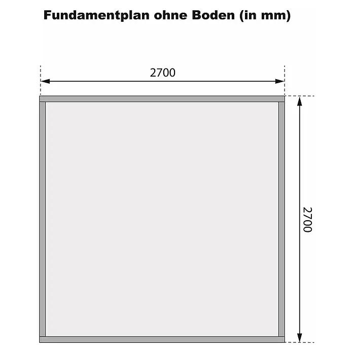 Karibu Gartenhaus Pluto 6 A - Außenmaß inkl. Dachüberstand (B x T): 309 x 292,4 cm, Holz, Naturbelassen/ Anthrazit - Grundriss ohne Boden mit den Maßen 2700 x 2700 mm.