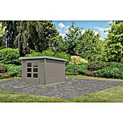 Karibu Gartenhaus Hybride Pluto D (Außenmaß inkl. Dachüberstand (B x T): 309 x 309 cm, Fichte/ Metall, Wassergrau/ Staubgrau) | BAUHAUS