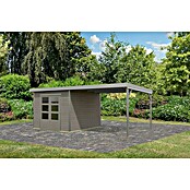 Karibu Gartenhaus Hybride Pluto D (Außenmaß inkl. Dachüberstand (B x T): 574 x 574 cm, Fichte/ Metall, Wassergrau/ Staubgrau) | BAUHAUS