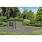 Karibu Gartenhaus Hybride Pluto D (Außenmaß inkl. Dachüberstand (B x T): 309 x 309 cm, Fichte/ Metall, Wassergrau/ Anthrazit) | BAUHAUS