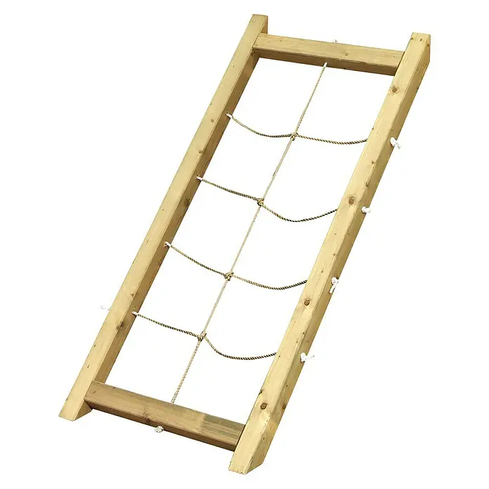 Karibu Spielhaus Benjamin Set 20 - L x B x H: 244 x 198 x 309 cm, Holz, Naturbelassen - Kletternetz für Spielplatz aus Holz mit Seilen. Das robuste Spielgerät bietet Kindern die Möglichkeit zum Klettern und Spielen im Freien.