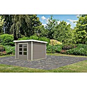 Karibu Gartenhaus Hybride Pluto D (Außenmaß inkl. Dachüberstand (B x T): 309 x 309 cm, Fichte/ Metall, Wassergrau/ Weiß) | BAUHAUS