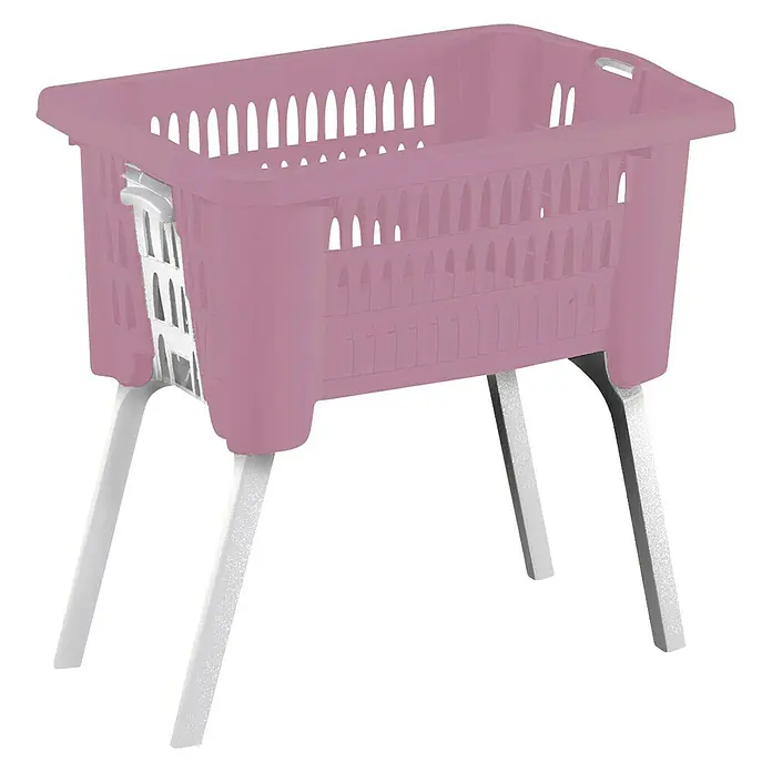 Cesta para la ropa - 2 tiradores, Plástico, Azul - Un cesto de ropa rosa con patas, ideal para organizar la ropa. Es ligero y resistente, encaja perfectamente en cualquier baño.